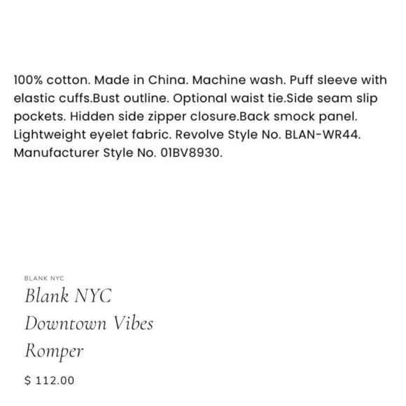 BLANK NYC Womens Size S Romper White Eyelet Puff Sleeve In Downtown Vibes NWT - Picture 5 of 10